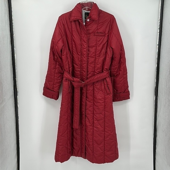Genita Dark Red Vintage Quilted Long Belted Coat Size M/L - Picture 1 of 10